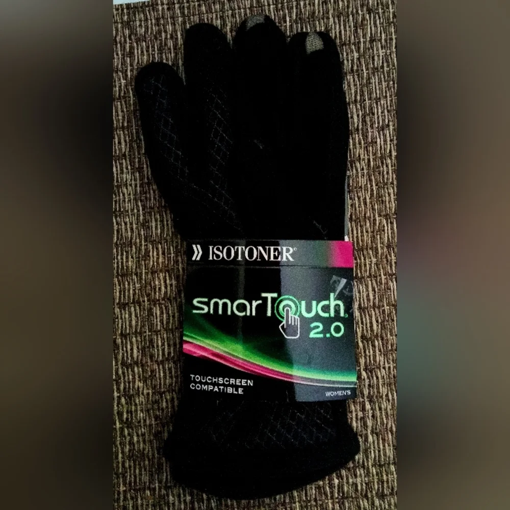 NWT Isotoner SmarTouch 2.0 Womens Black Touch Screen Tech Compatible Gloves M/L - Picture 2 of 6